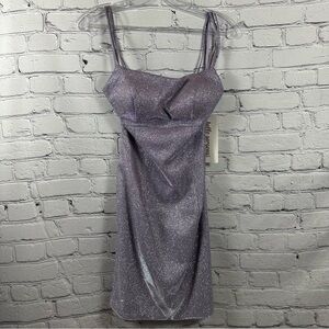 PromGirl Rated PG Backless Sparkly Short Prom Dress Metallic Purple 6 NWT